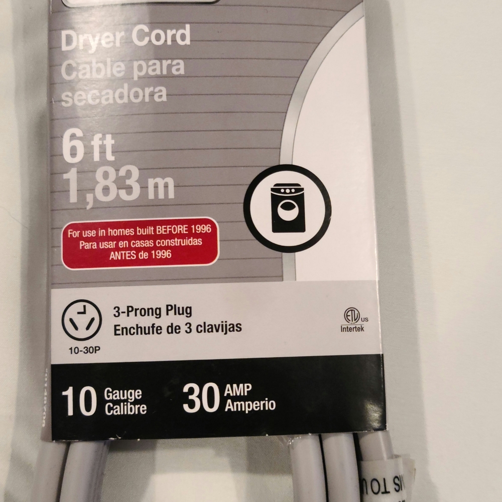 6 ft 3-Prong Dryer Cord - White